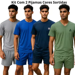Kit com 2 Pijamas Masculino Regata Adulto em malha Cores Sortidas Verão em Oferta na Shopee