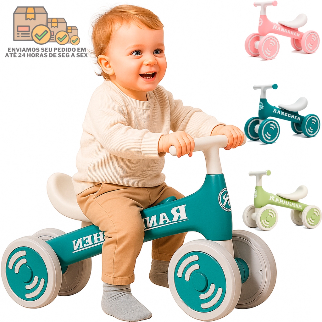Bicicleta Equilíbrio Infantil Andador Sem Pedal 4 Rodas Bebê Criança ...