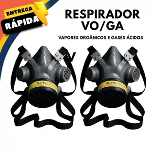 KIT 2 MASCARA RESPIRADOR Facial Alltec Gases Ácidos e Vapores Organicos Proteção Química com Filtro