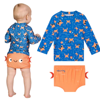 Conjunto Infantil Roupa de Praia Bebê com Proteção Solar UV 50 + Camisa Proteção UV Manga Longa e Sunga