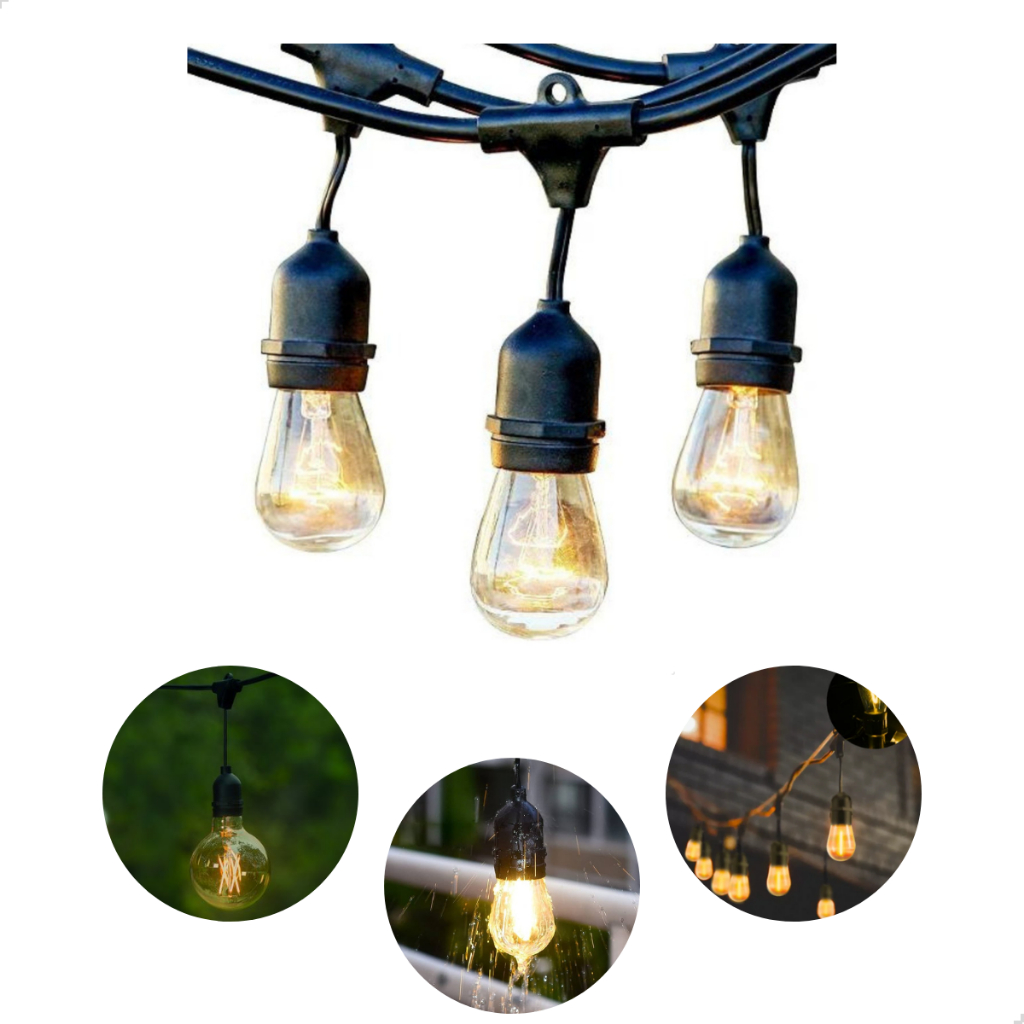 Varal De Luzes Para Quintal Externo 15 Metros Ip66 15 Bocais Decorativo ...