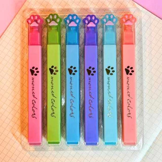6 Cores Marca Texto Quadrado de Patinha de Gato (MONET COLORS) Olhos Protector Tons Pastéis