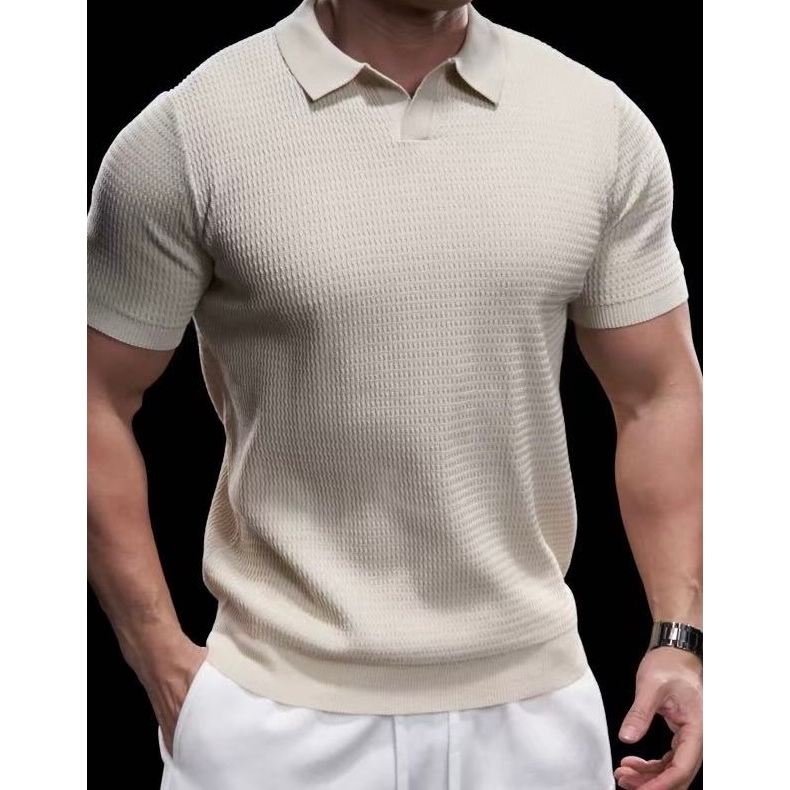 Camiseta Masculina Verão de Cor Sólida em Malha old money
