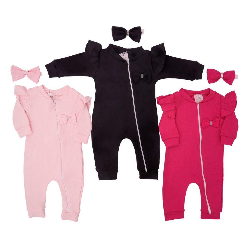Kit 3 Macacão Bebê Menina Luxo 100% Algodão Enxoval Bebê Feminino RN ...