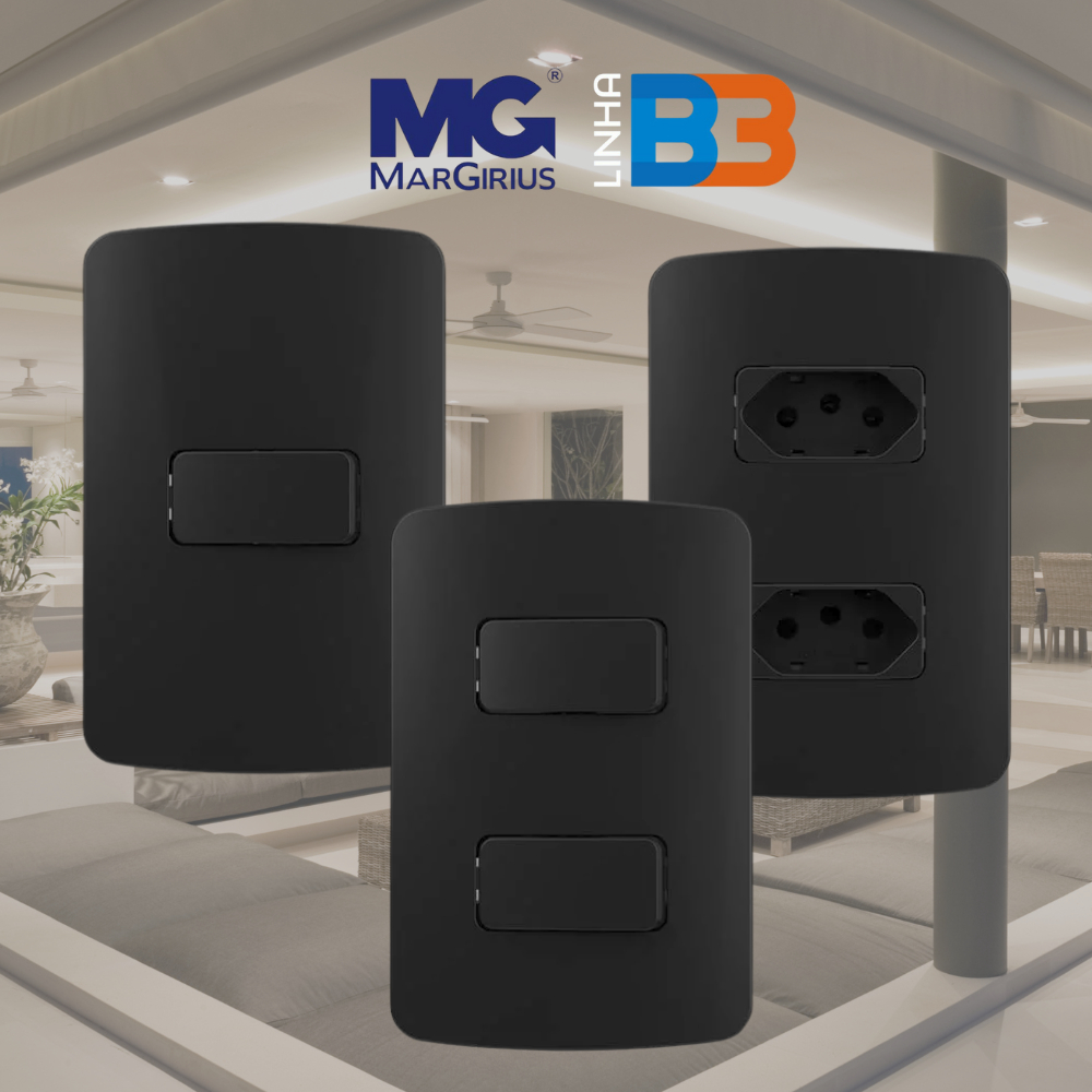 Conjunto Tomada Preta Fosco Ebony 4x2 10a 20a Interruptor Simples