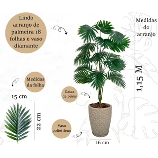 Palmeira Artificial Grande Com Vaso Polietileno Completo em Oferta na Shopee