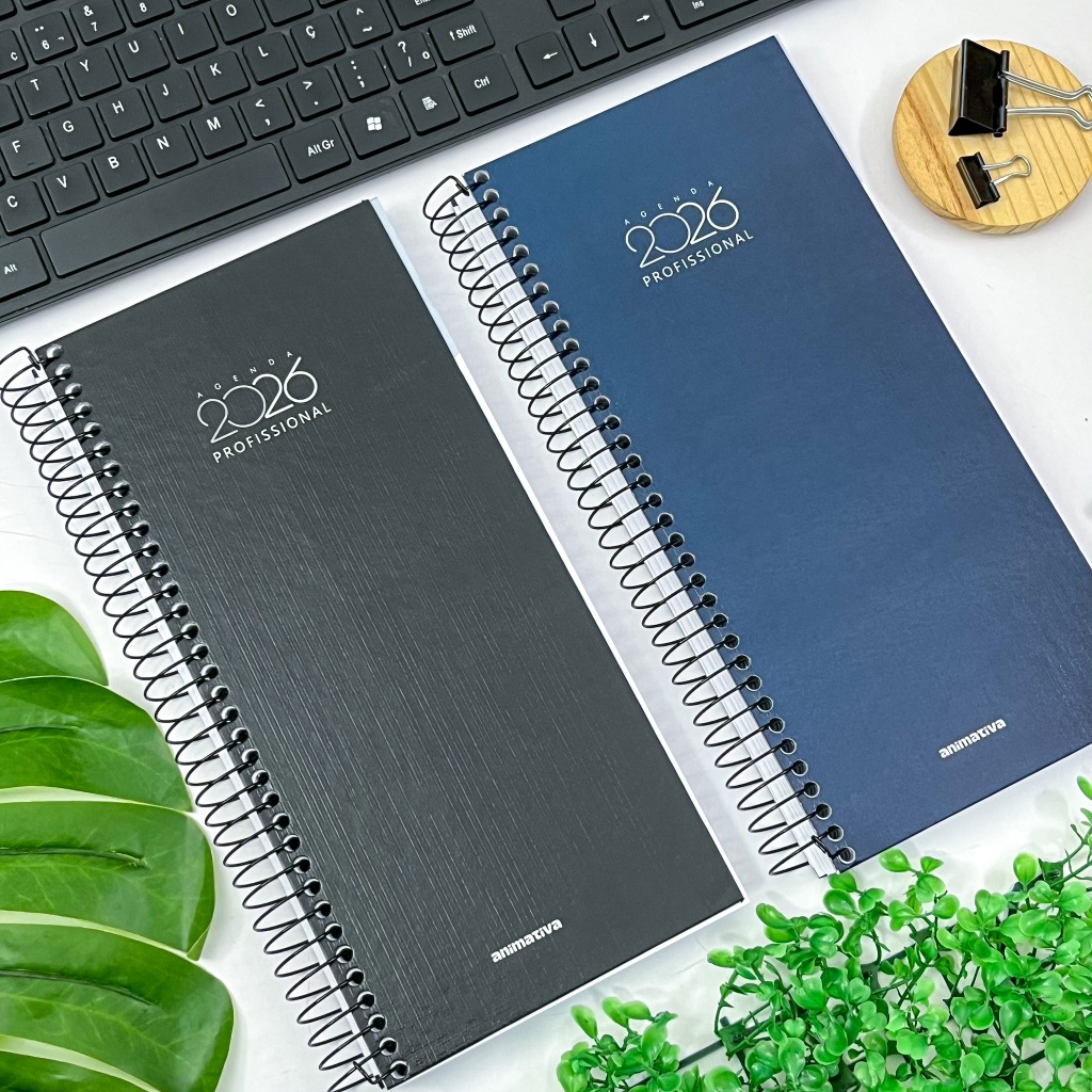 Agenda Profissional 2026 Espiral Capa Dura Azul ou Preta 204 Folhas 13 ...