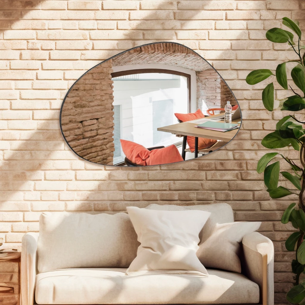 Espelho Decorativo Sala Hall Quarto Orgânico em Couro 44x64cm C/Suporte - Mod. Nuvem