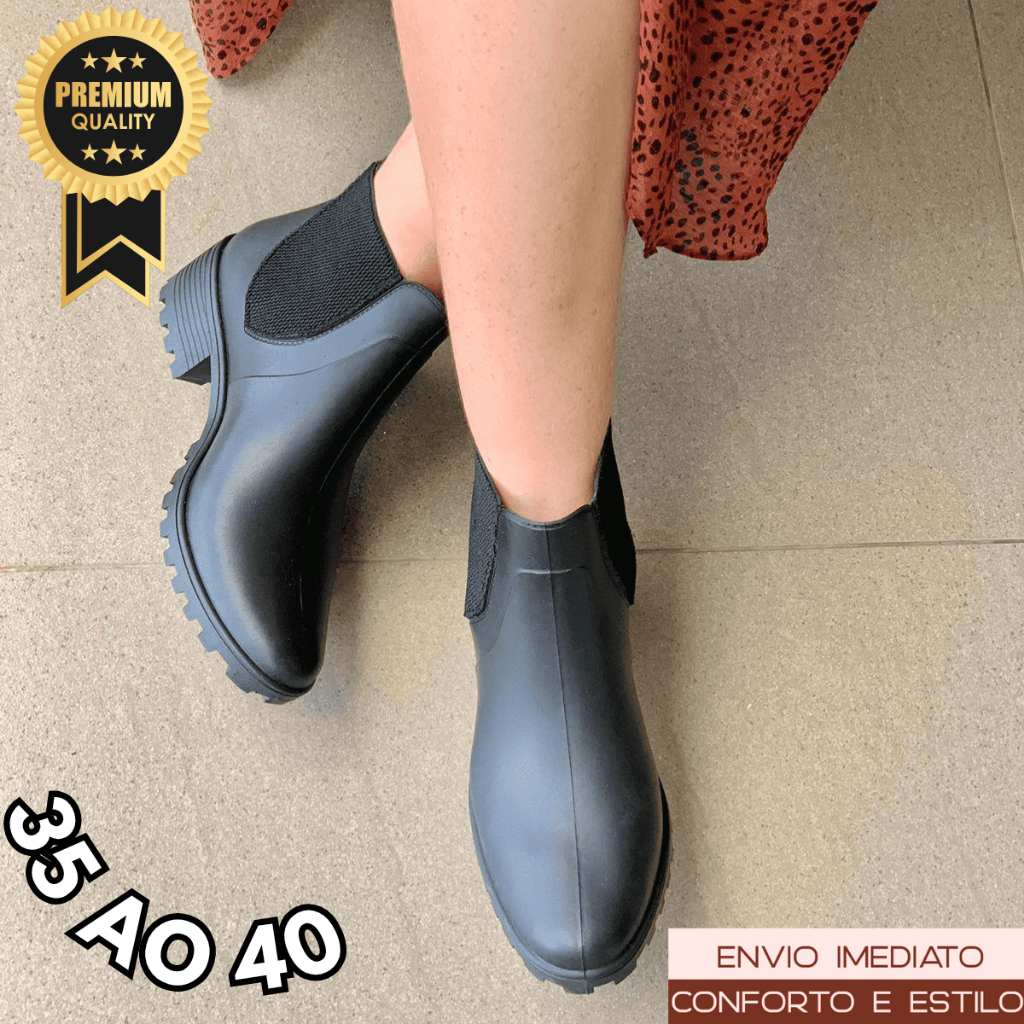 Bota Feminina Cano Curto Galocha Impermeável Para Chuva e Frio Elegante ...