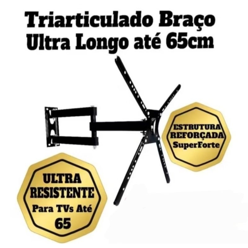 Suporte TV Parede 32" a 65" Reforçado Braço Longo 65cm Triarticulado ...