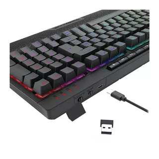 Teclado Gamer Redragon Shiva Pro Sem Fio 98, RGB, Membrana, Preto
