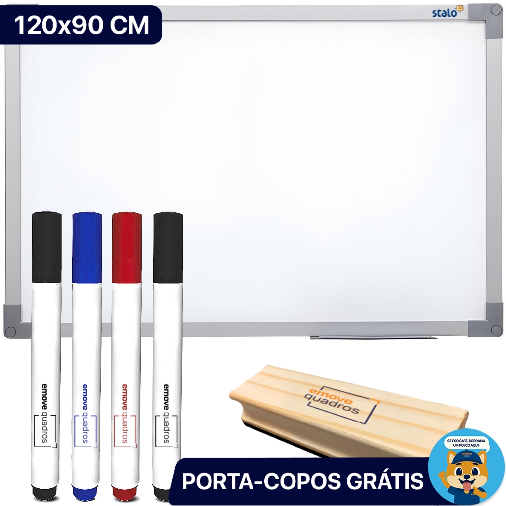 Lousa Branca Grande 120x90cm Quadro Branco Moldura Alumínio Soft Com 4 ...