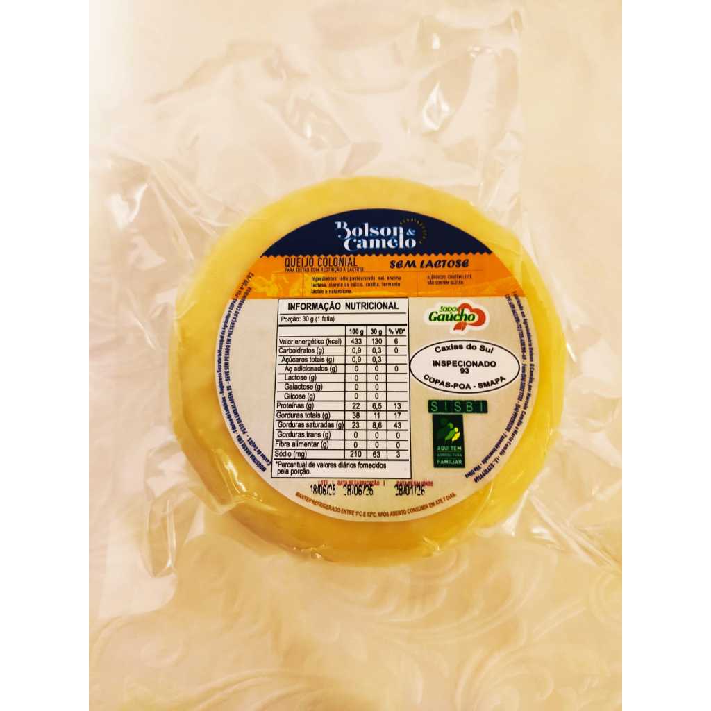 Queijo Colonial Zero Lactose Serra Gaúcha– Aproximadamente 650g