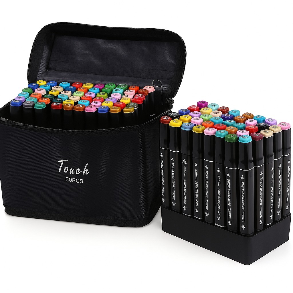 Canetinhas touch 60 cores original estojo maleta alça caneta
