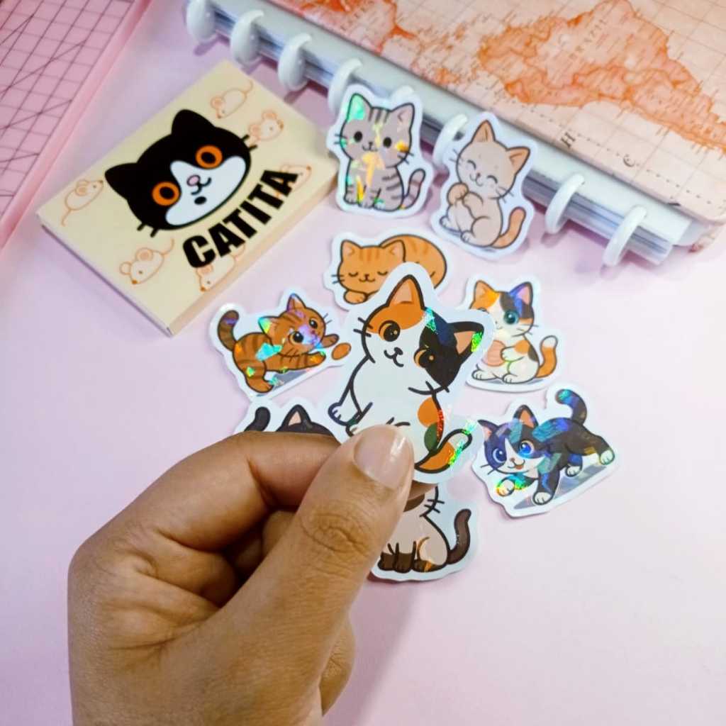 Adesivos Holográficos de gatinhos fofos 15 Unid – DIY, Sticker Fofo ...