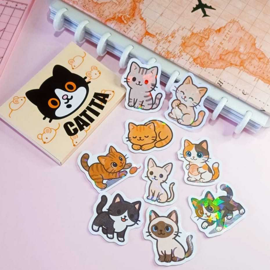 Adesivos Holográficos de gatinhos fofos 15 Unid – DIY, Sticker Fofo ...
