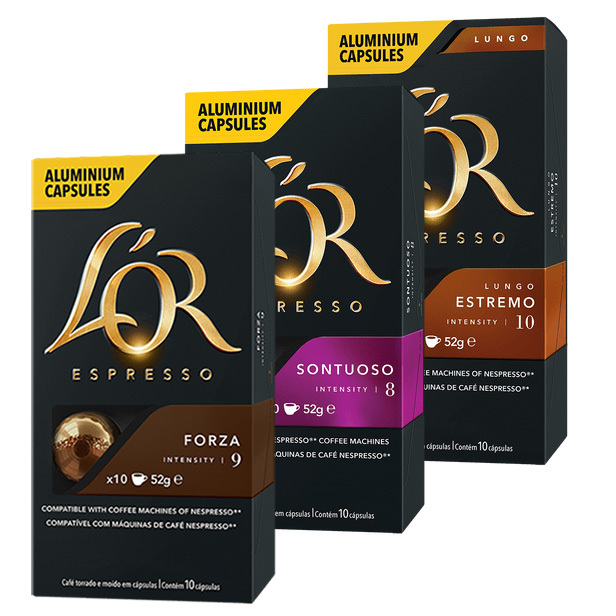 3 Caixas L'OR Cápsulas Café Nespresso Lor - Lungo Estremo, Forza e