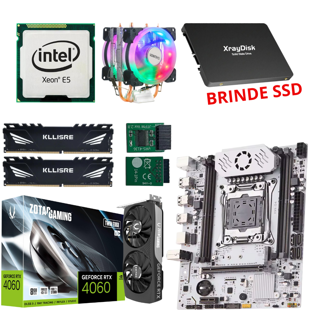 Kit Placa mãe X99 2680V4 RTX 4060 8GB 32GB RAM Cpu fan TPM 2.0 + SSD DE ...