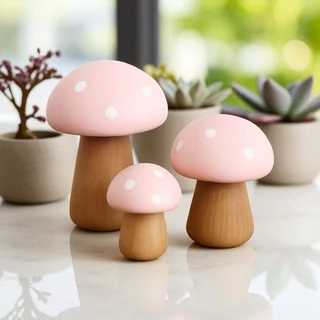 Trio Miniatura Cogumelo Decorativo Rosa em Porcelana - Fofinho -Decoração de Mesa, Nicho ou Quarto Infantil