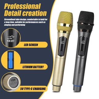 Kit 2 Microfones Dinâmico Sem Fio Profissional Recarregável Uhf para Karaokê