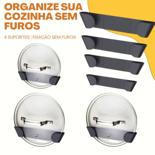 Kit Suporte Para Tampa de Panela 4 unidades | Adesivo organizador de Armário | Cozinha Sem furo