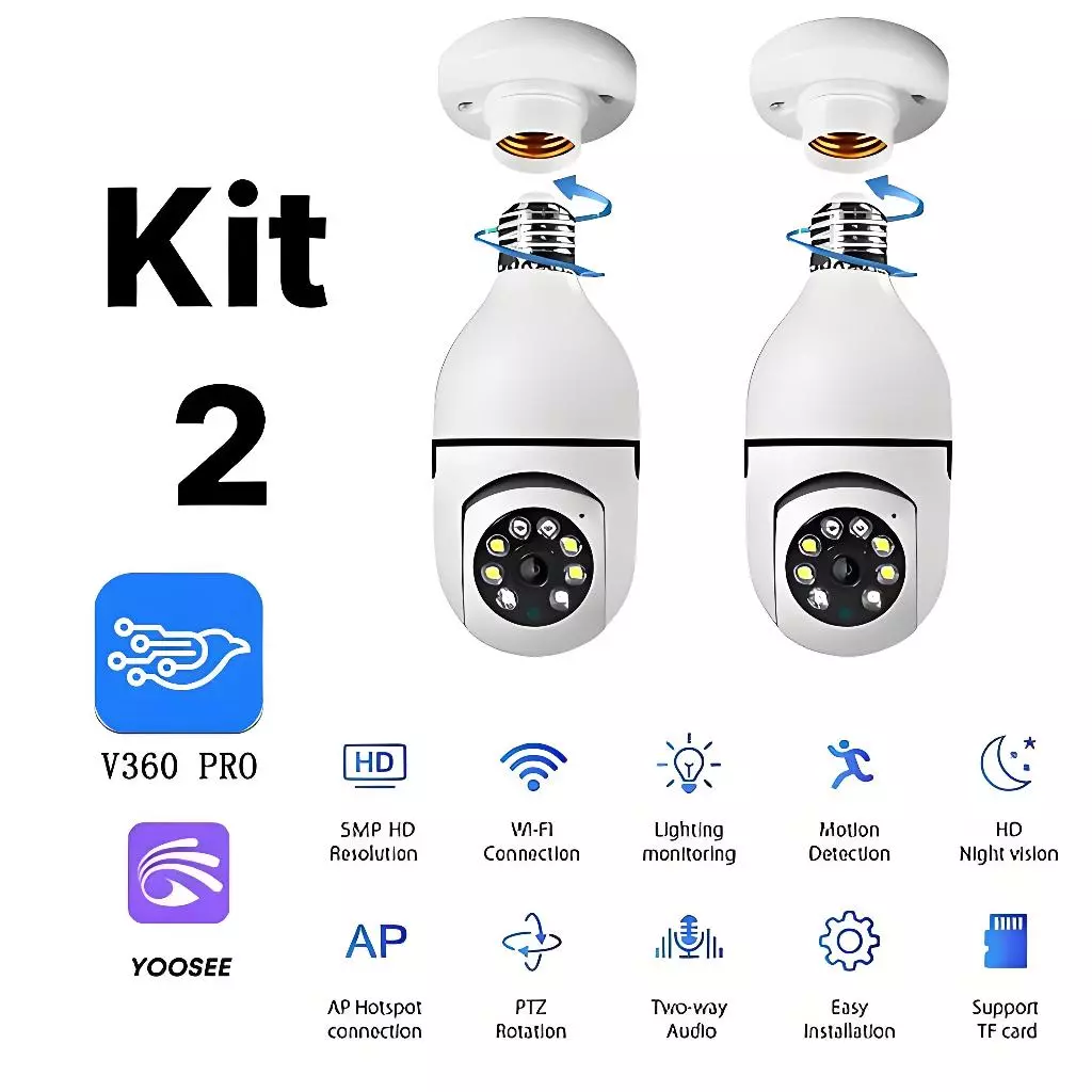 Kit 2 Câmera Segurança Prova D'água Infravermelho Lâmpada Externa 360 Sem Fio Wifi 2.4G