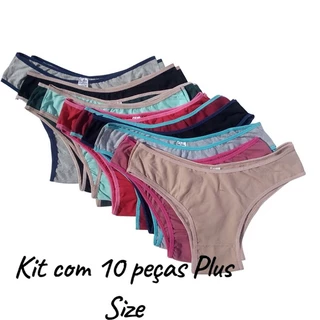 Kit com 10 Calcinha Plus Size de Algodão Feminina 48/50/52.