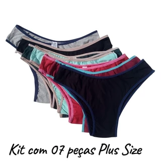 Kit com 7 Calcinha de Cotton Algodão Plus Size Feminina 48/50/52.