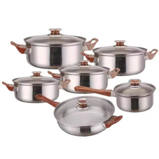 Jogo de Panelas conjunto com 12 peças Aço Inox Utensílios Cozinha