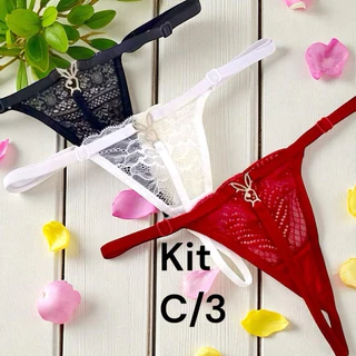 Kit 3 Calcinha Playboy Pingente traseiro Super Fio Dental lingerie sexy erotico em Oferta na Shopee