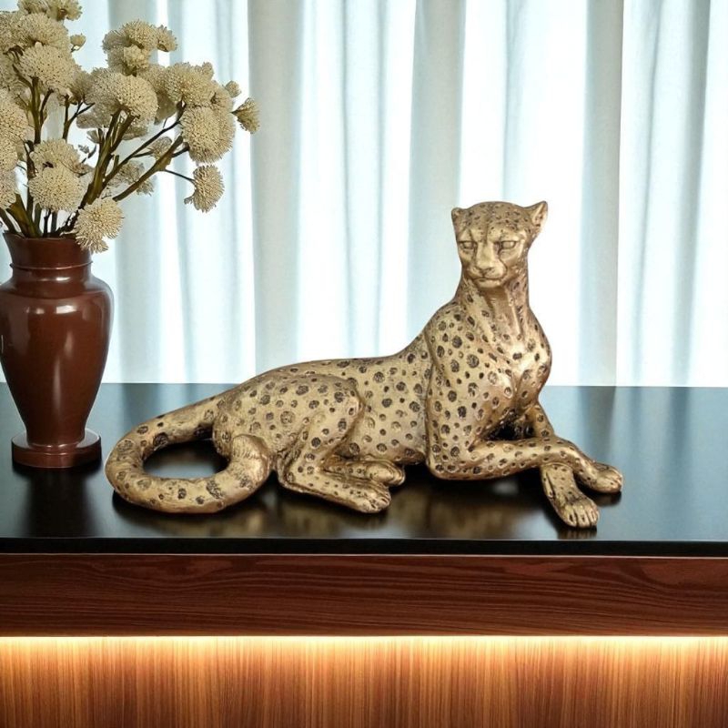Estatueta Jaguar Dourado Pantera Decorativa Enfeite Sala | Shopee