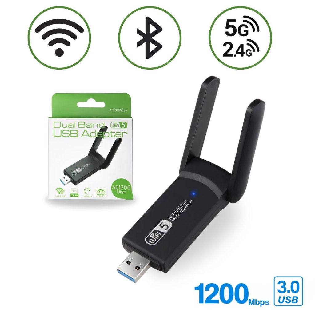 Adaptador Wi-Fi Dual Band 1300 MBPS Bluetooth USB Placa de Rede Wifi ...
