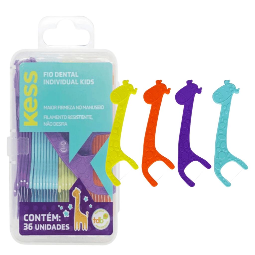 Fio Dental Individual Kids 36 Unidades KESS Infantil Criança Colorido ...