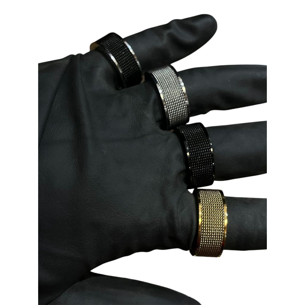 Anel Dedeira Esteira Unissex Prateado Dourado e Preto 10mm