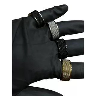 Anel Dedeira Esteira Unissex Prateado Dourado e Preto 10mm