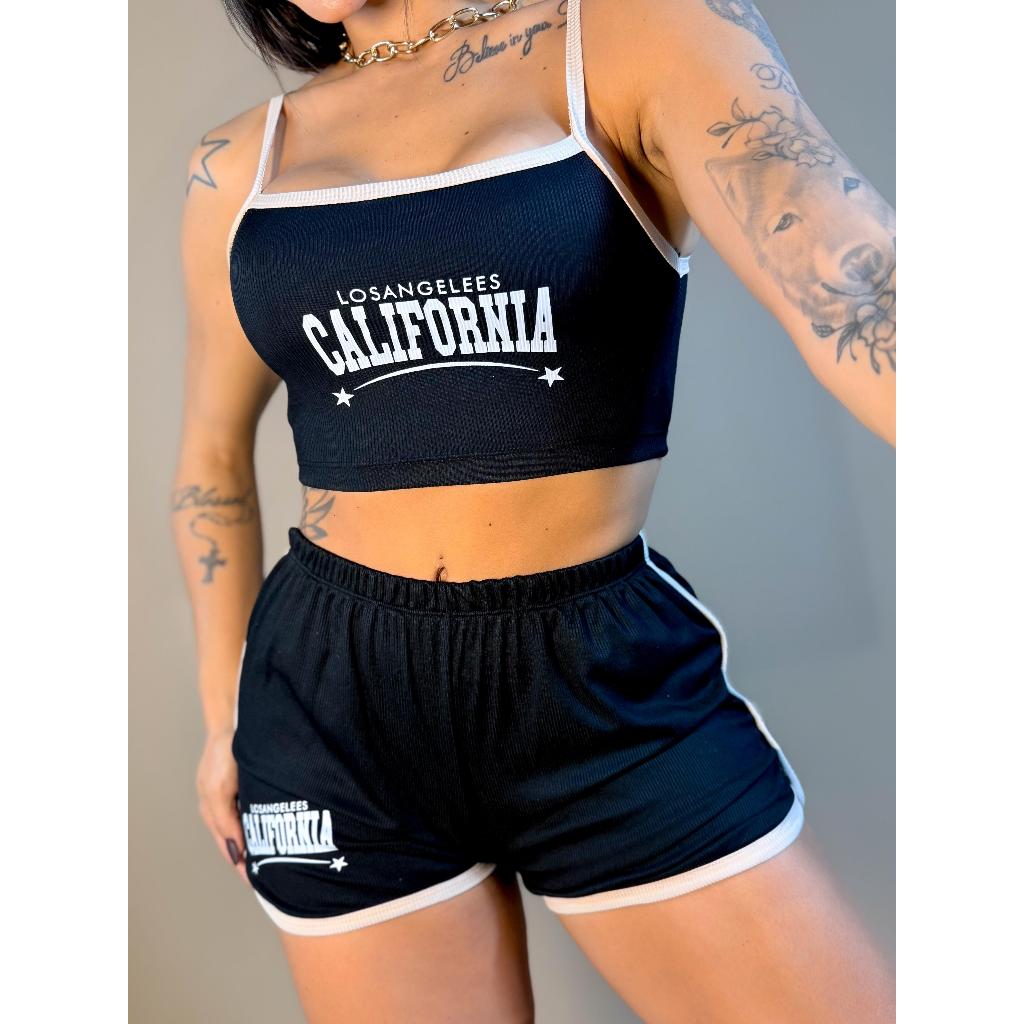 Blusa Feminina Short Tactel Adidas Feminino Conjunto Cropped