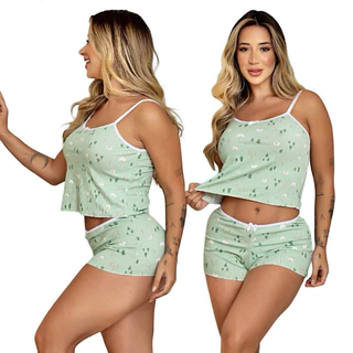 Pijama Baby Doll Estampado Sexy sensual conforto Short Doll Feminino Canelado Roupa De Dormir Linha Noite Lingerie Sexy em Oferta na Shopee
