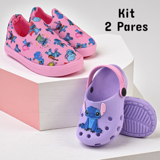 Kit 2 Pares Tênis Infantil Menina Confortável e Babuche Macio Antiderrapante