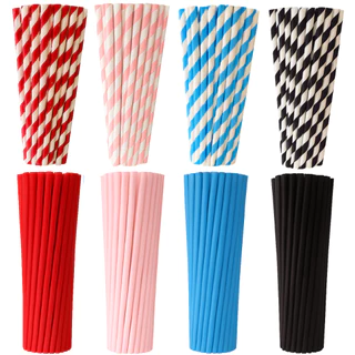 Kit 100 Canudos Papel Biodegradável Reciclável Festa Drinks Topo de Bolo Colorido Listrado 20cm