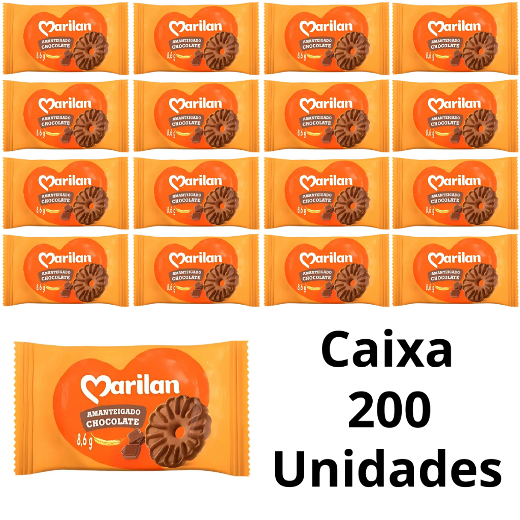 Marilan Biscoito Chocolate Amanteigado Sachê Caixa 200 Unidades ...