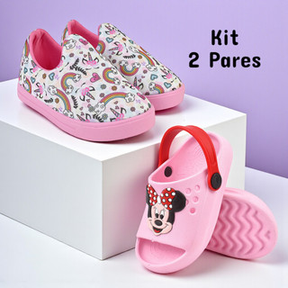 Kit 2 Pares Tênis Infantil Menina Confortável e Sandália Macia