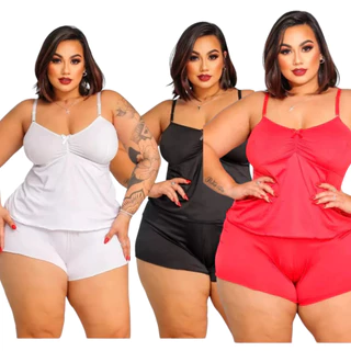Kit 3 Pijamas Femininos Plus Size Lisos – Baby Doll / Short Doll Super Fresquinho