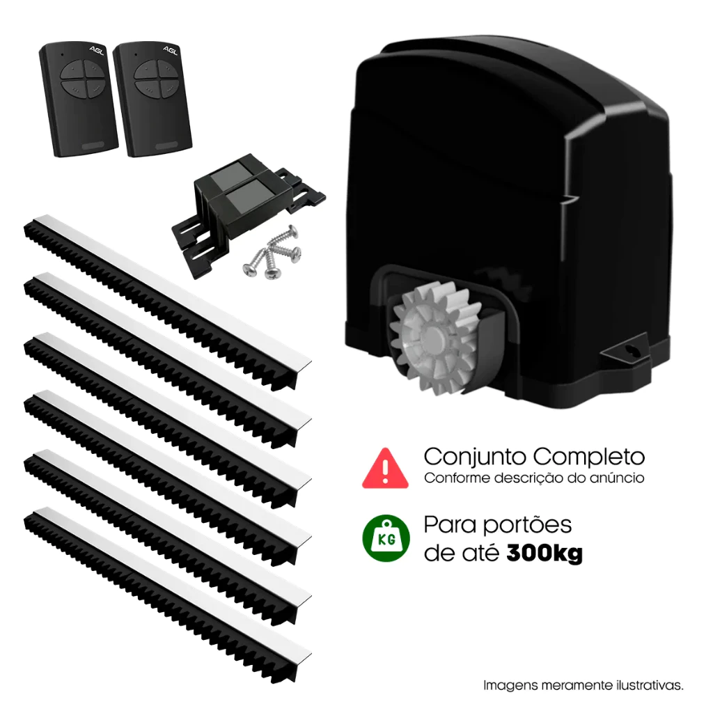 Kit Motor Portão Deslizante Agl 3,5 Metros de Cremalheira 2 Controles