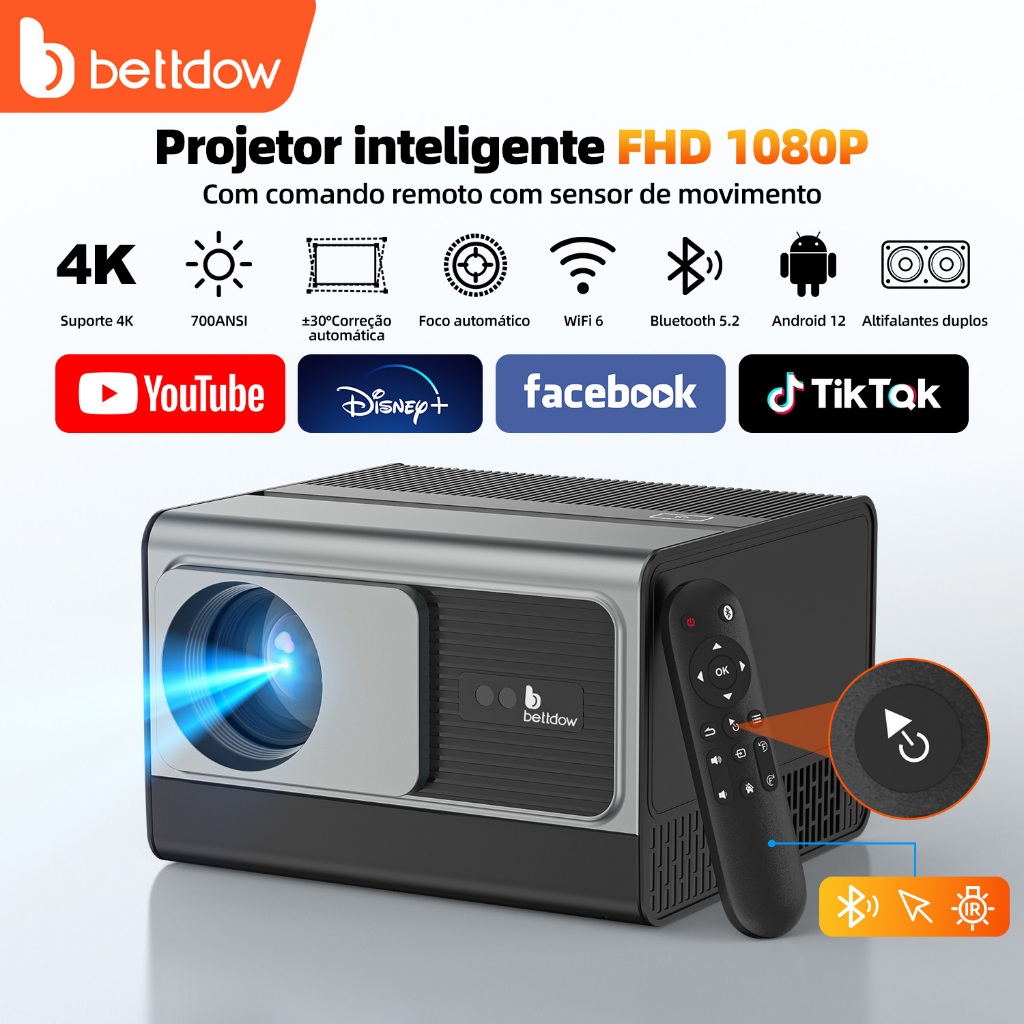 Projetor totalmente selado 4K 8K 800ANSI 17000Lumens Android WiFi LED Projetor de filme de vídeo LED BETTDOW