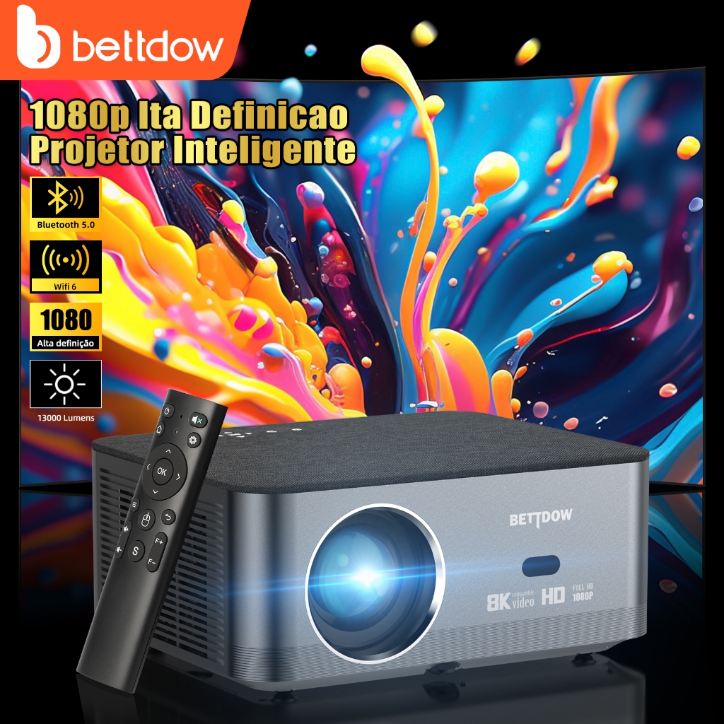 Projetor de filme de vídeo LED Home Theater BETTDOW Full HD 1080P Projetor 4K 8K 700ANSI 13000Lumens Android WiFi LED