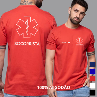 Camiseta Premium Socorrista Personalizada Profissões Nome Tipo Sanguíneo Homem Mulher 100% Algodão