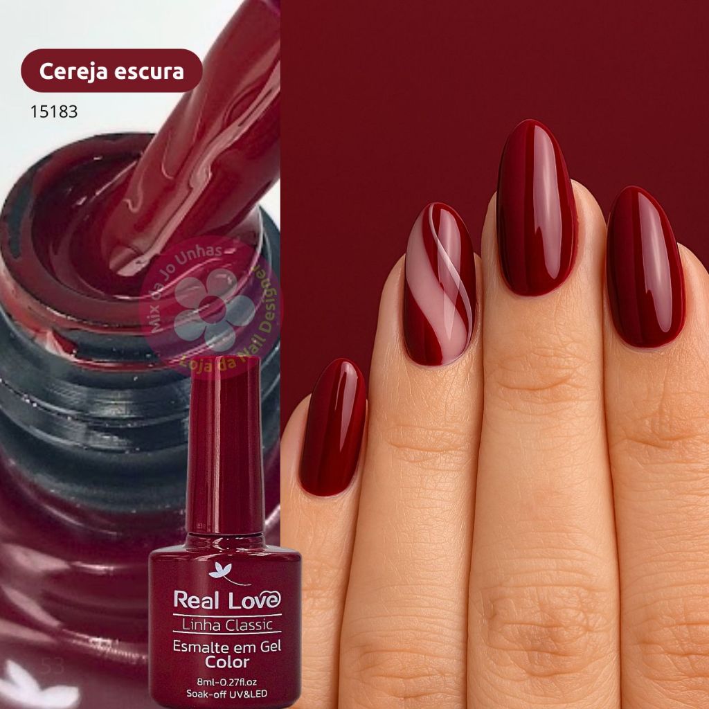 Esmalte em gel Cereja Escura Real Love Linha Classic 8ml 053 Vermelho ...