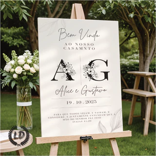 Quadro Placa Recepção Casamento Iniciais Do Casal Nomes e Data Personalizado