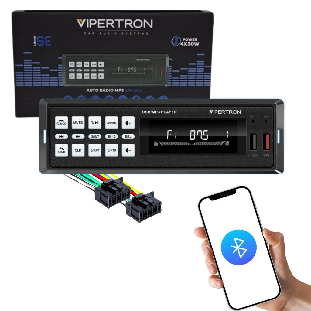 Rádio MP3 Automotivo Vipertron Bluetooth USB SD