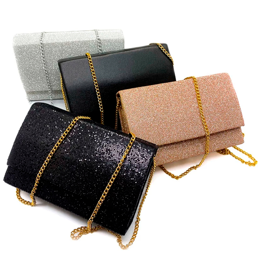 Bolsa de Festa Feminina Luxo com Brilho Clutch Elegante com Corrente ...